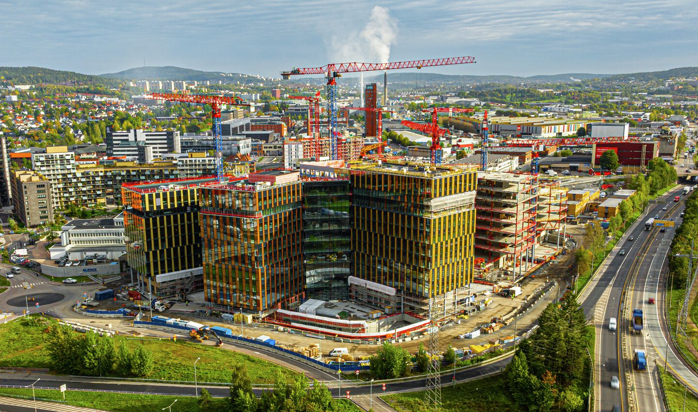 Luftfoto av Construction City under oppføring høsten 2023