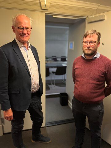 Riksmekler Geir Engebretsen og forhandlingsleder for LO Kommune Oslo Per Egil Johansen