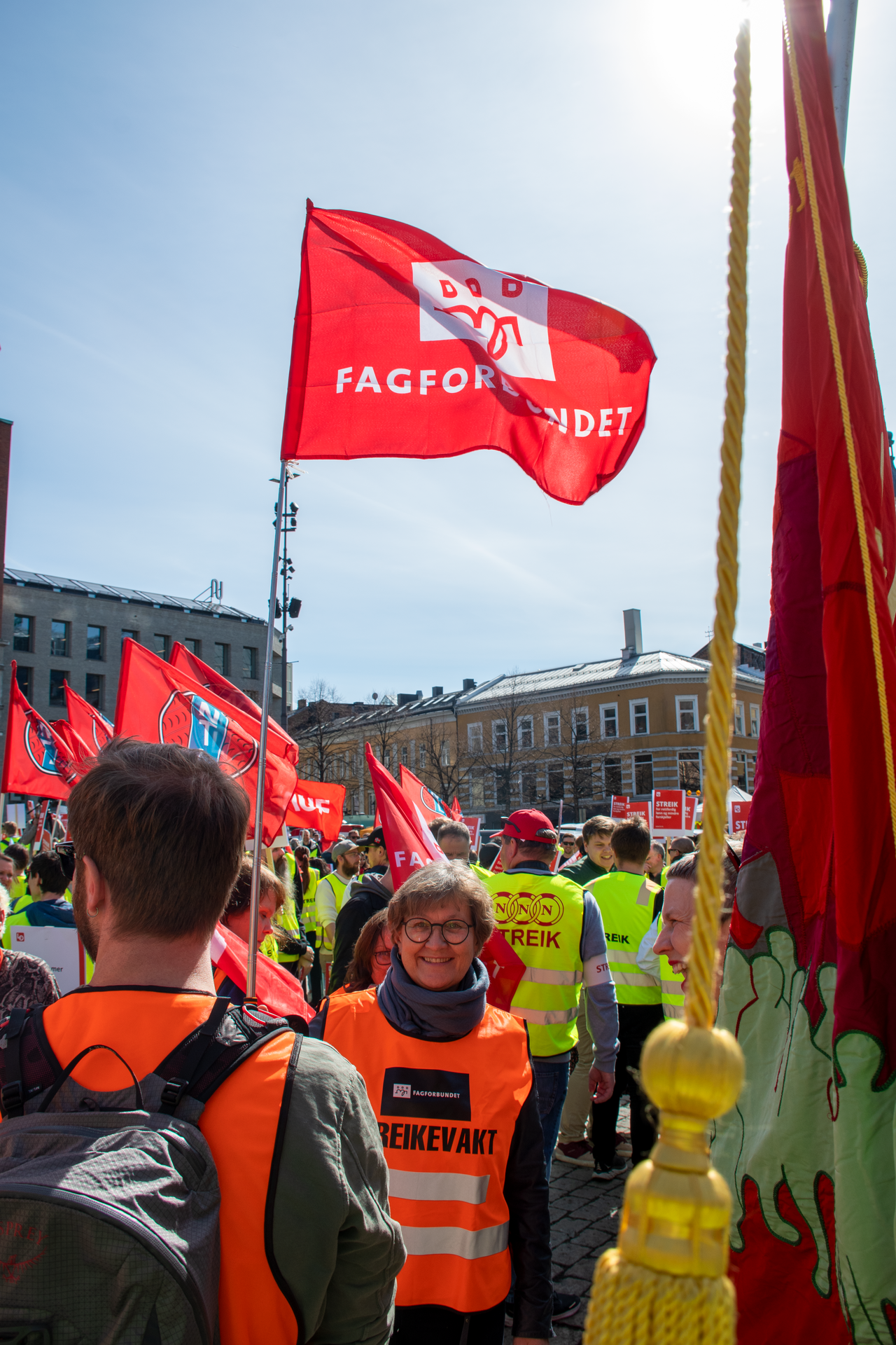Fagforbundets leder Mette Nord på streikemarkering på Youngstorget.