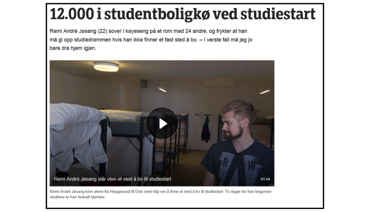 REKORDMANGE I BOLIGKØ: I går kunne vi lese om 22 år gamle Remi André, som sover i en køyeseng på rom med 24 andre studenter. 