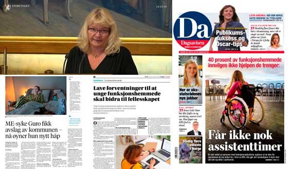 Collage Kari Kjønnaas Kjos på Stortinget og tre avisutklipp om BPA