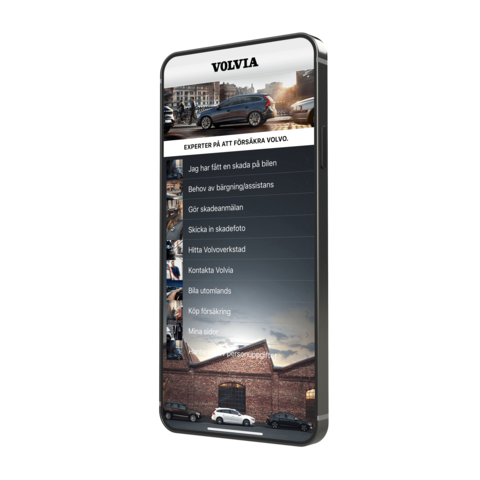 Smartphone som visar Volvia-appen