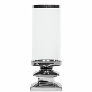 ANDREA Lyslykt for kubbelys i glass og keramikk D16,5 H44 cm sølv m/gaveeske