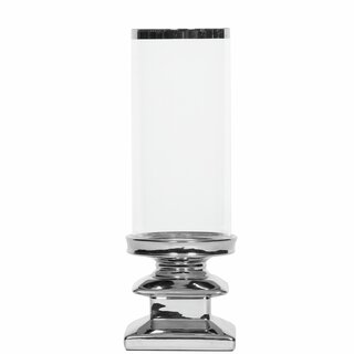 ANDREA Lyslykt for kubbelys i glass og keramikk D13,5 H38 cm sølv m/gaveeske