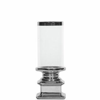 ANDREA Lyslykt for telys i glass og kermaikk D8,5 H22,5 cm sølv m/gaveeske