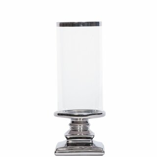EDEL Lyslykt for kubbelys i glass og keramikk D10,5 H28,5 cm sølv
