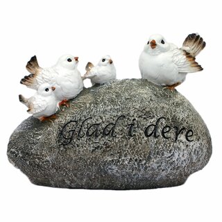 4 fugler på stein Glad i dere polystone L23,5 H15 cm