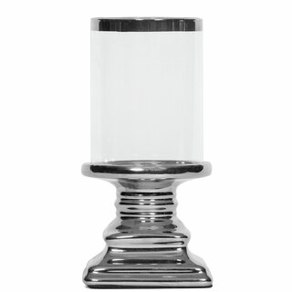 EDEL Lyslykt for telys i glass og keramikk D7 H14 cm sølv Netto m/gaveeske