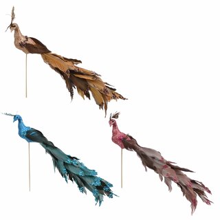 Påfugl på sticks 3ass L39 cm blue/pink/brown