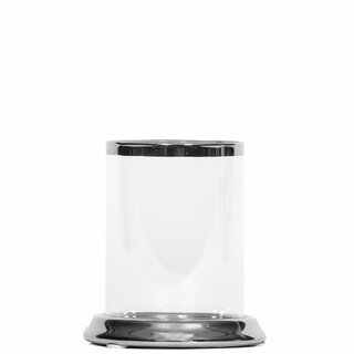 SIV Lyslykt for telys i glass og keramikk D8 H8 cm sølv m/gaveeske