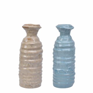 ELINE Vase 2ass D11 H28 cm creamy beige/blue