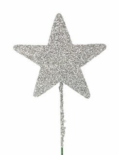 Stjerne B5 cm sølv m/glitter på pinne Netto