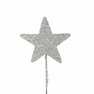 Stjerne B8 cm sølv m/glitter på pinne Netto