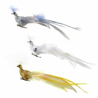 Glitterfugler på klype 3ass L20 cm gold/silver/white