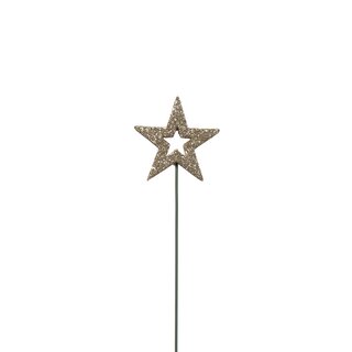Stjerne åpent B4,5 cm på pinne gold/glitter