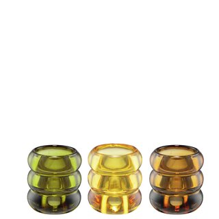 MITCH Lysestake/telysholder glass 3ass D6 H6,5 cm light amber/dark amber/dark green