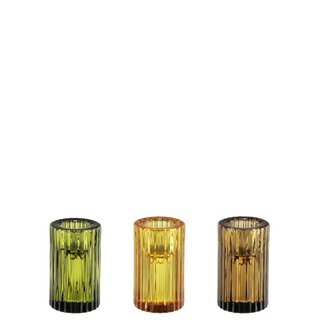 RILL Lysestake glass 3ass D3,9 H6,5 cm light amber/dark amber/dark green