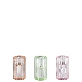 RILL Lysestake glass 3ass D3,9 H6,5 cm pink/peach/jade