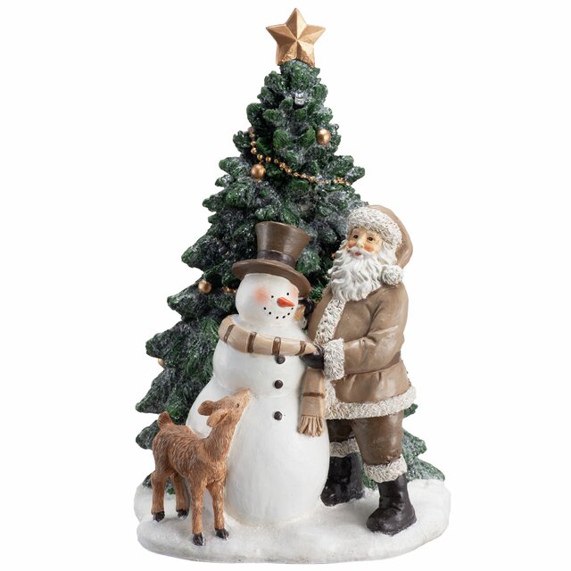 Juletre med nisse og snømann m/Led L20 B17,5 H29 cm m/bioglitter, brown/green