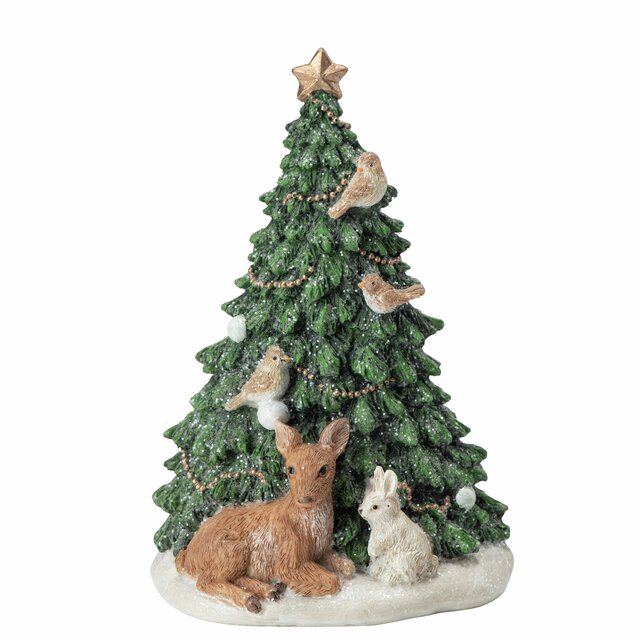 Juletre med dyr L11 B8 H16 cm m/bioglitter, brown/green