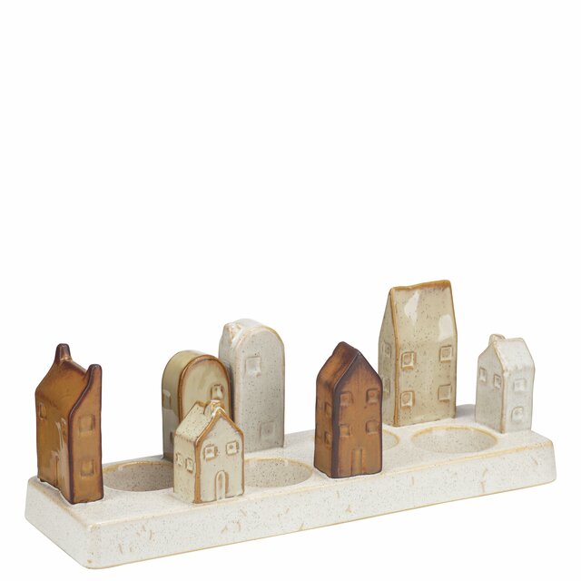 MINI HUS Telysholder L31 B10 H11,5 cm brown mix