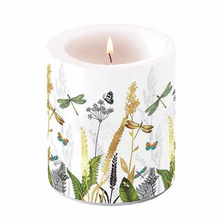 Candle medium Ornamental flowers white