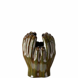 HANDS Vase L20 D19 H24,5 cm reactive brown/green