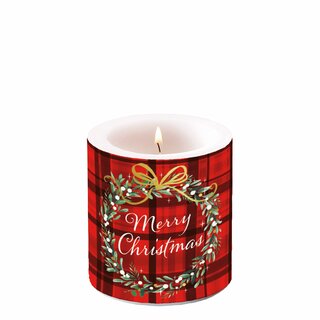 Candle Small Christmas Plaid Red