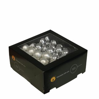 Glasskuler D3cm sølv blank/matt m/wire 72stk /black box