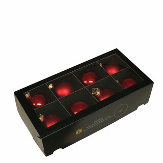 Glasskuler D8cm rød blank/matt m/heng 8stk /black box