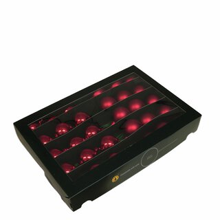 Glasskuler D5cm rød matt/blank m/lang wire 30stk /black box