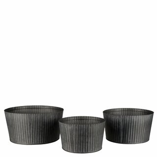 Skål,Veckad,grå metall, 3/set, D 18,21,24 H11,12,13 cm