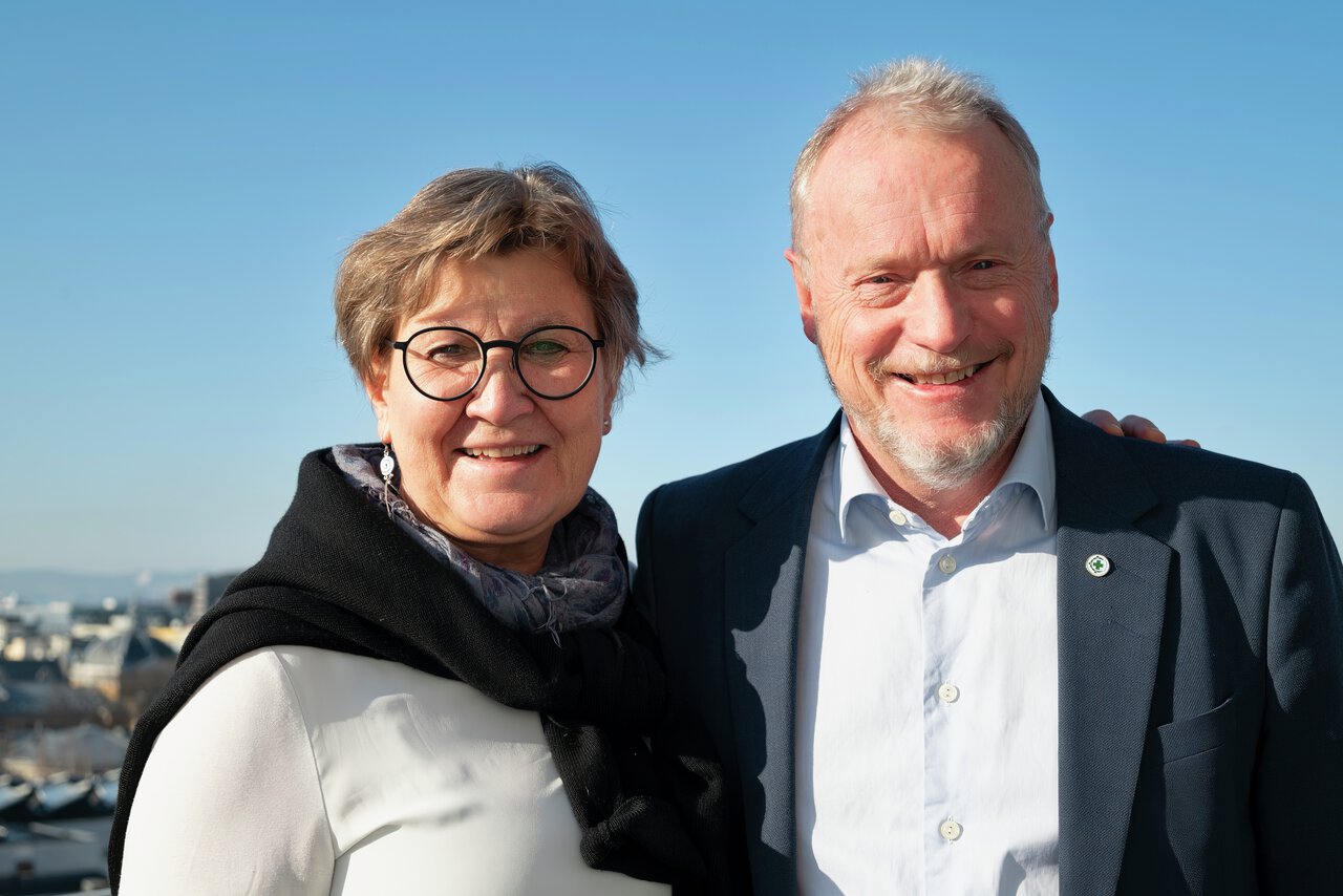 Fagforbundets leder Mette Nord og Norsk folkehjelps generalsekretær Raymond Johansen. 