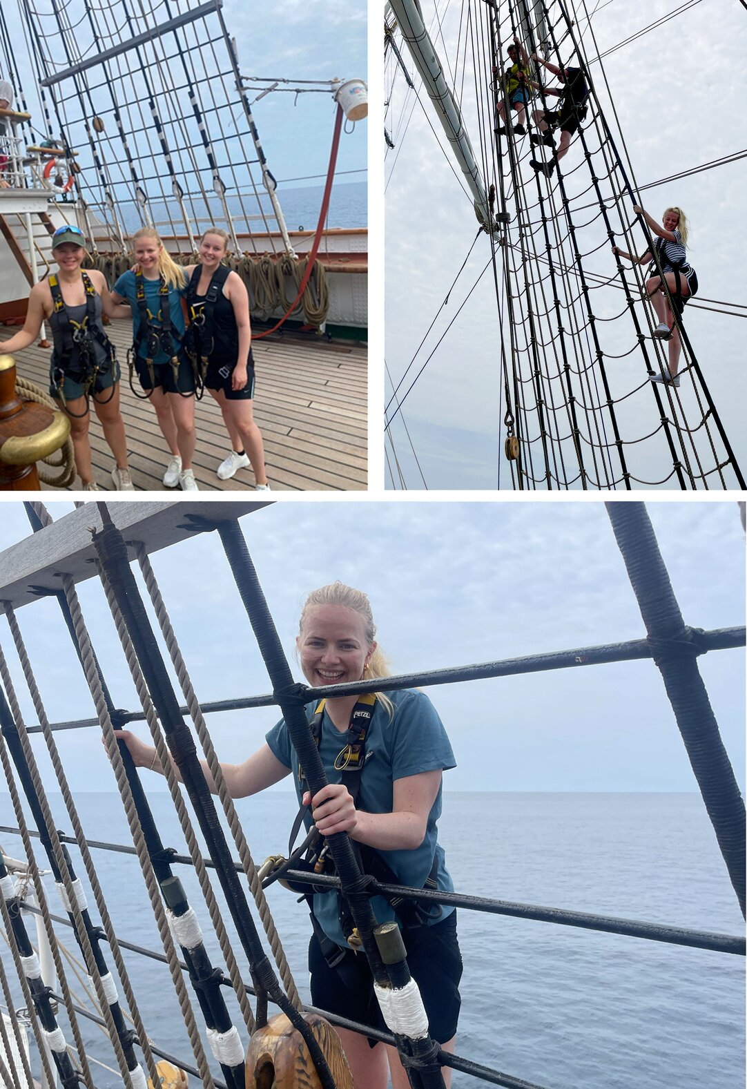 Kamilla og Ingrid klatrer i de høye mastene ombord Statsraad Lehmkuhl.