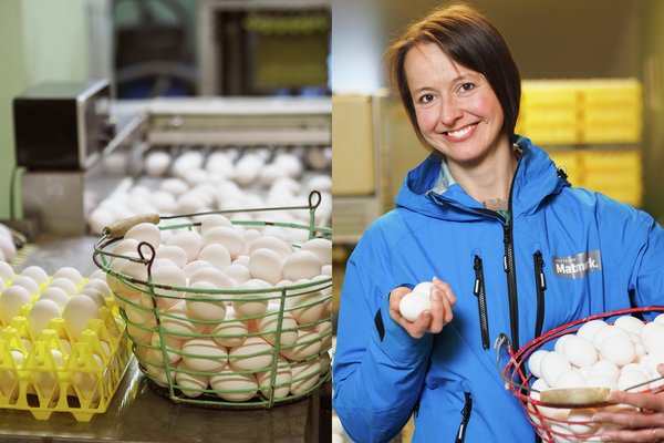 Elin Røssvoll, veterinær i Nyt Norge med doktorgrad i mattrygghet, med norsk egg. De er garantert uten salmonella! 
