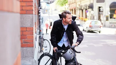 man with bicycle.