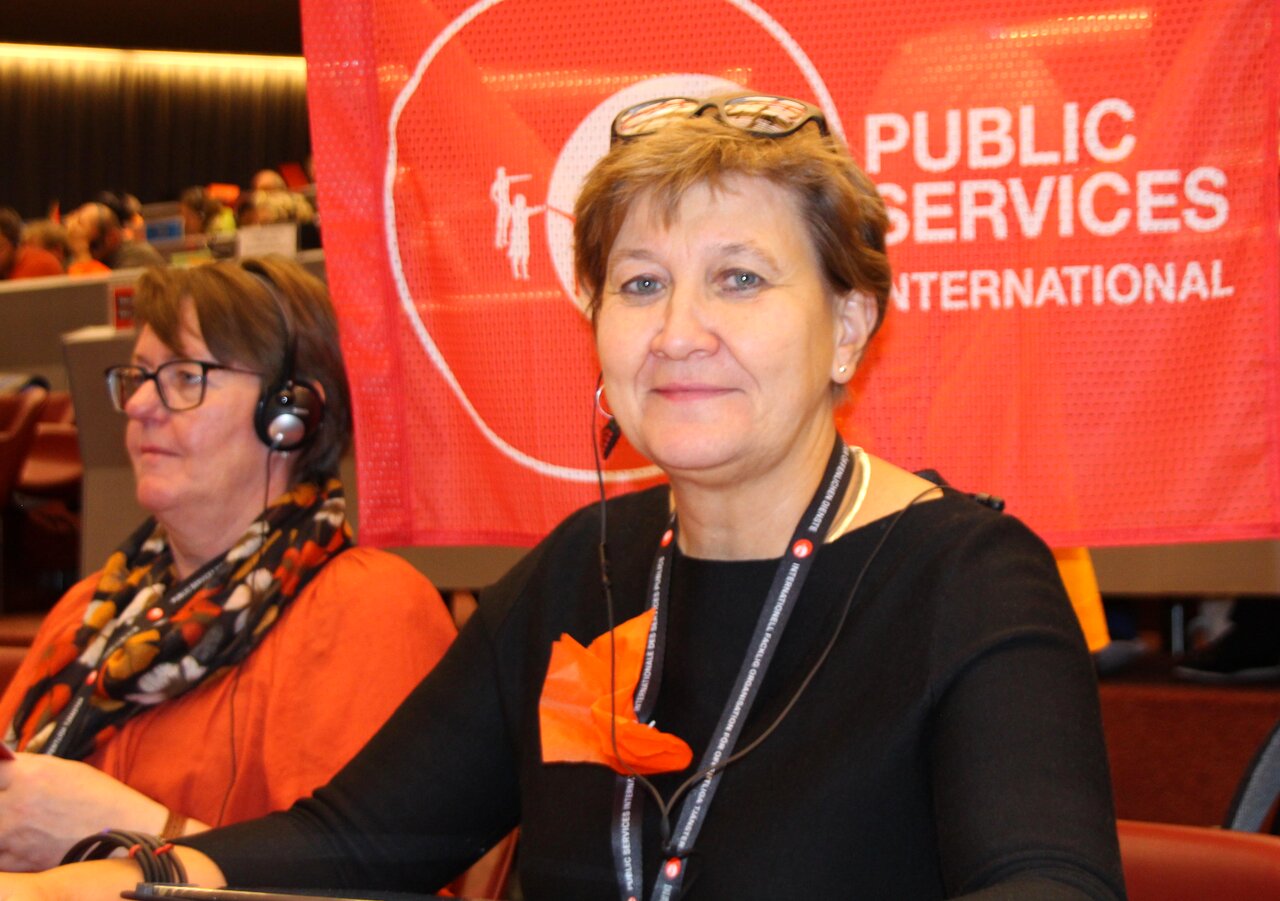 Fagforbundets leder, Mette Nord på verdenskongressen for offentlig ansatte. Denne gang i Geneve.