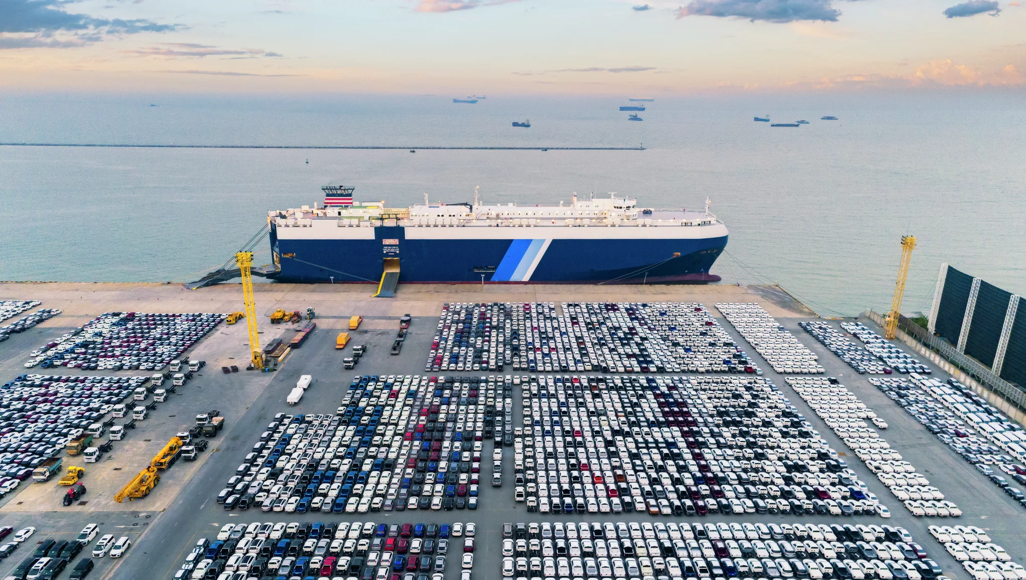 roro vessel loading electronic cars.