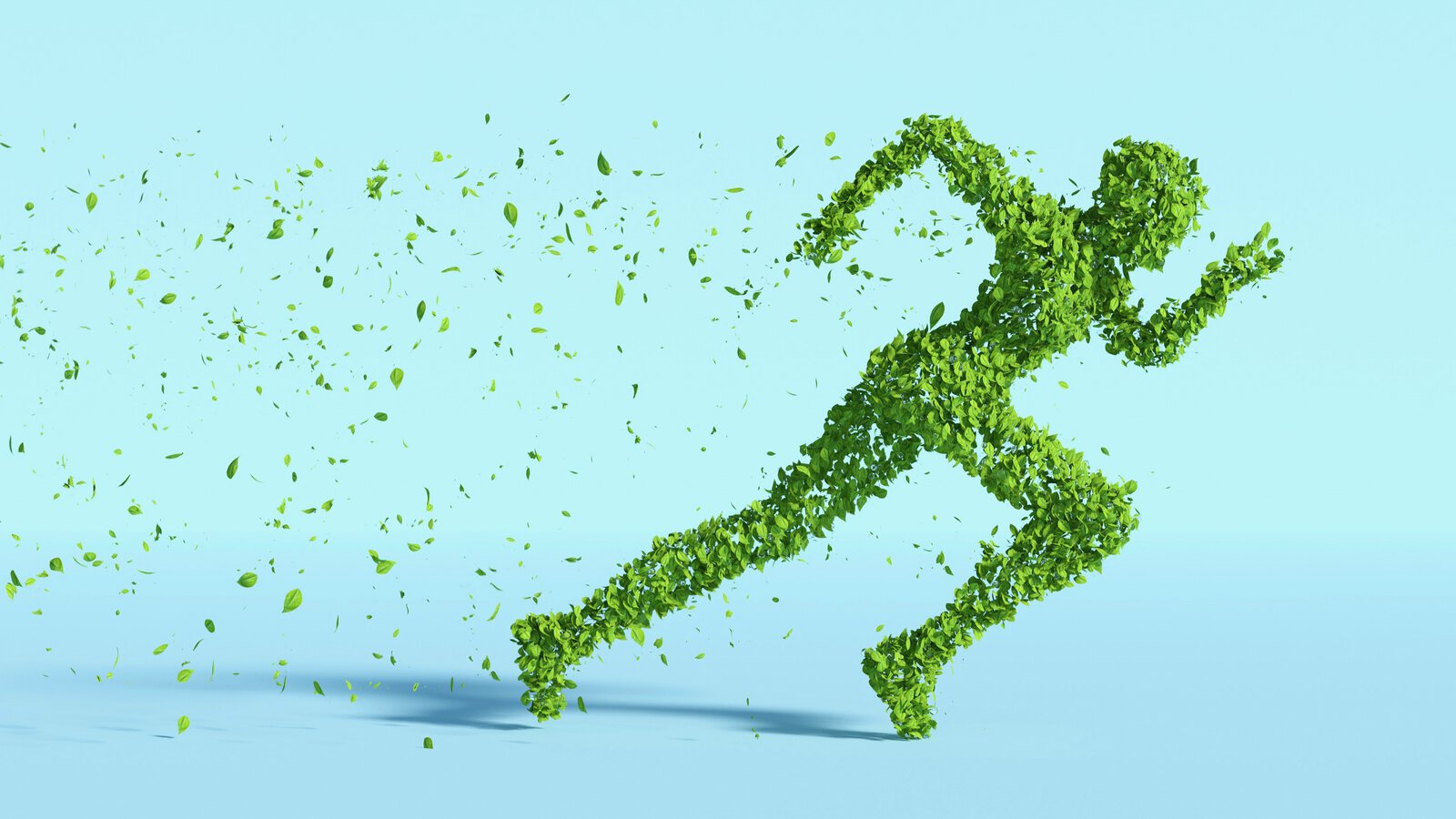 Løpende figur laget av grønne blader