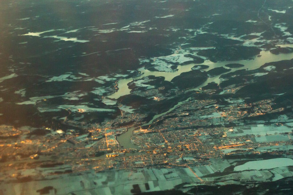 Oversiktsbilde av Skien og omland (Grenland), tatt fra luften.
