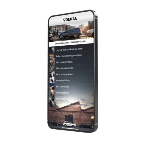 Smartphone som visar Volvia-appen