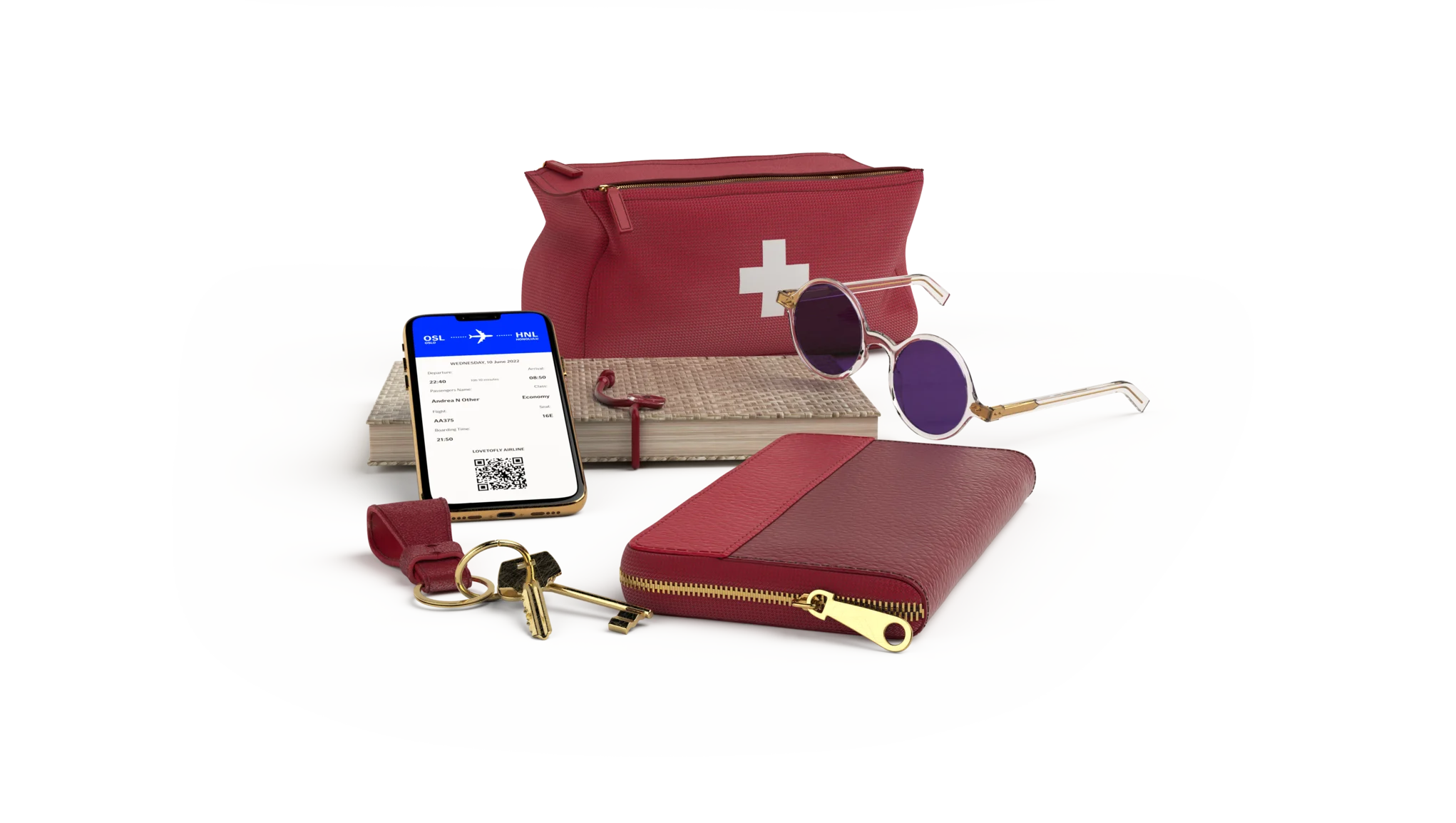 Illustrasjonsbilde av en mobiltelefon, lommebok, nøkler og lommebok