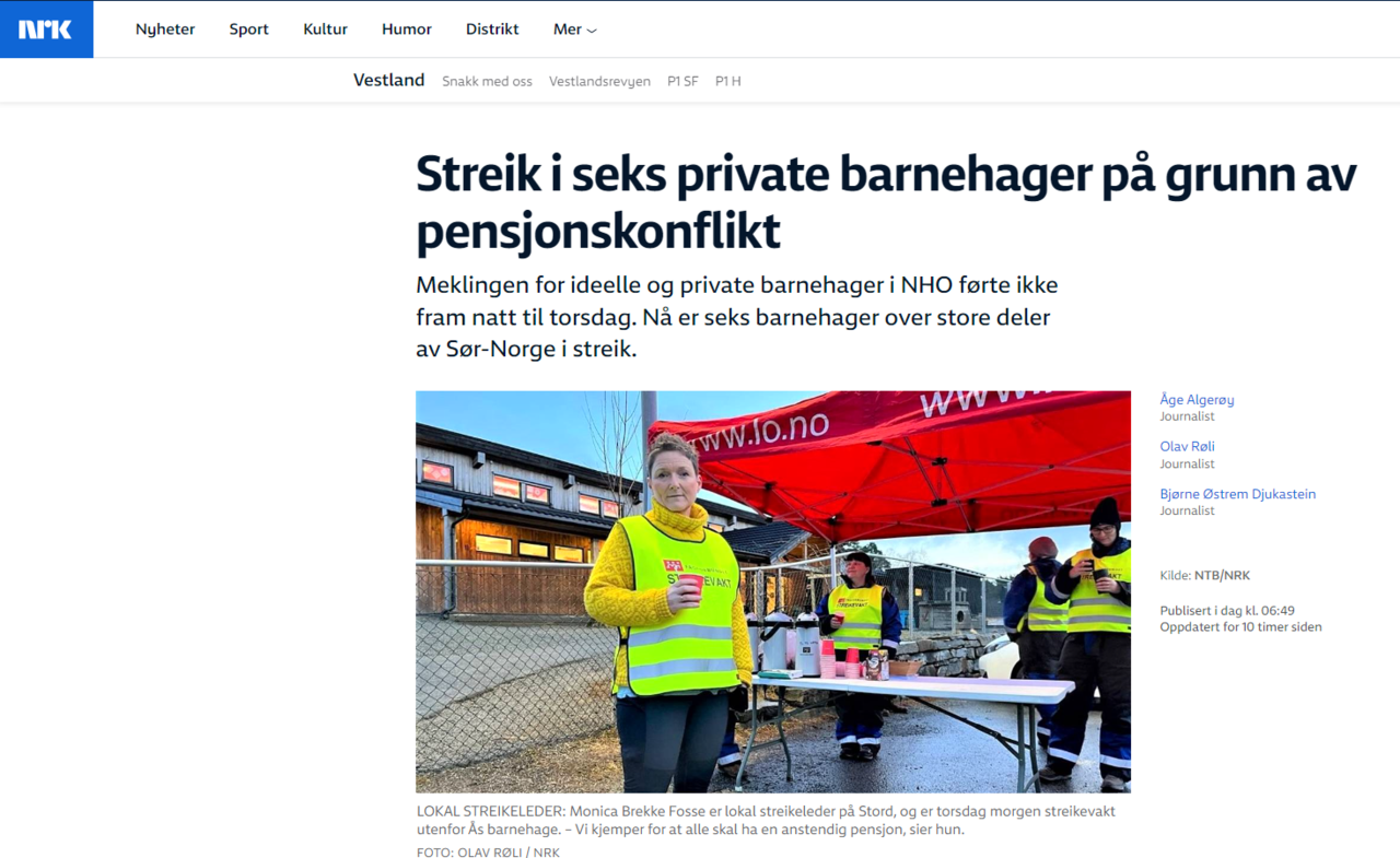 Faksimile NRK: Barnehagestreik